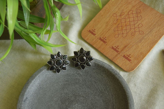 Oxidised Geometric Flower Stud  - Model 2-29C