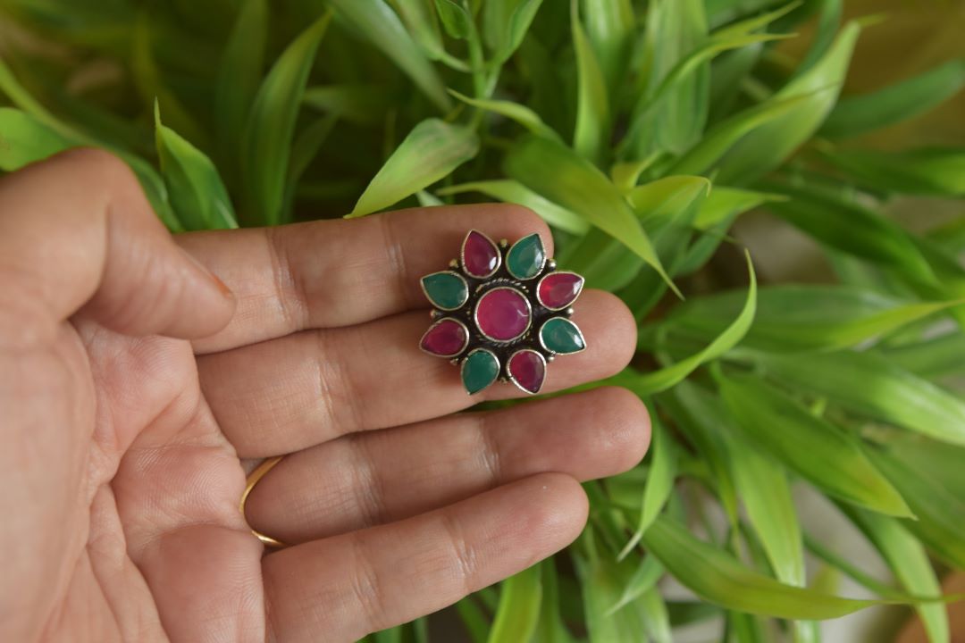 Oxidised Geometric Flower Stud  - Model 2-29D