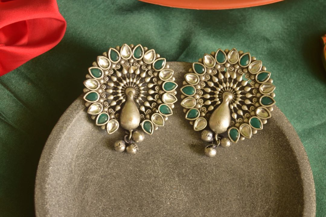 Oxidised Statement Peacock Stud-31A