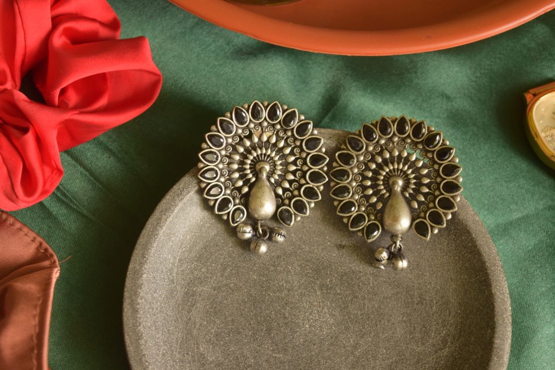 Oxidised Statement Peacock Stud-31C