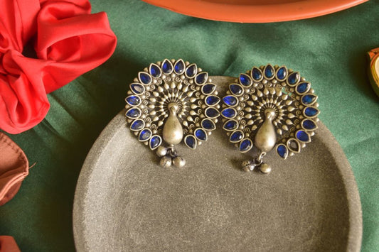 Oxidised Statement Peacock Stud-31D