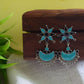 Oxidised Flower Stud With Half Moon Hanging-32B