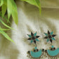 Oxidised Flower Stud With Half Moon Hanging-32B