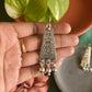 Oxidised Hook Drop Flower Carving Rectangle  - Medium