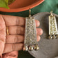 Oxidised Hook Drop Flower Carving Rectangle  - Long