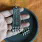 Oxidised Hook Drop Flower Carving Rectangle  - Long