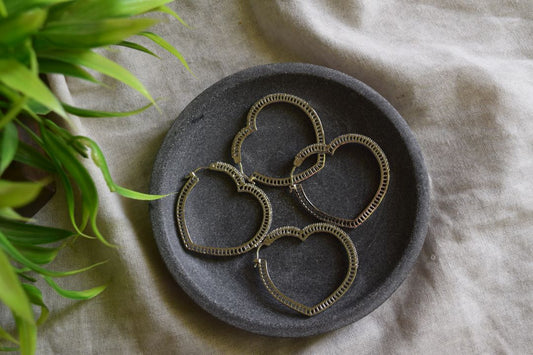 Oxidised Hook Drop  Heart Shape Stud