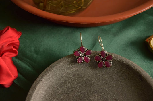 Oxidised Hook Drop Flower Small  Model 1-58A