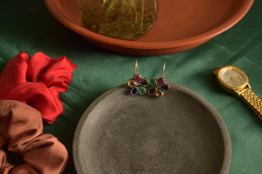 Oxidised Hook Drop Flower Small  Model 1-58D