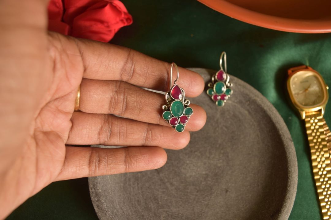 Oxidised  Hook Drop  Grape Bunch Earrings-62