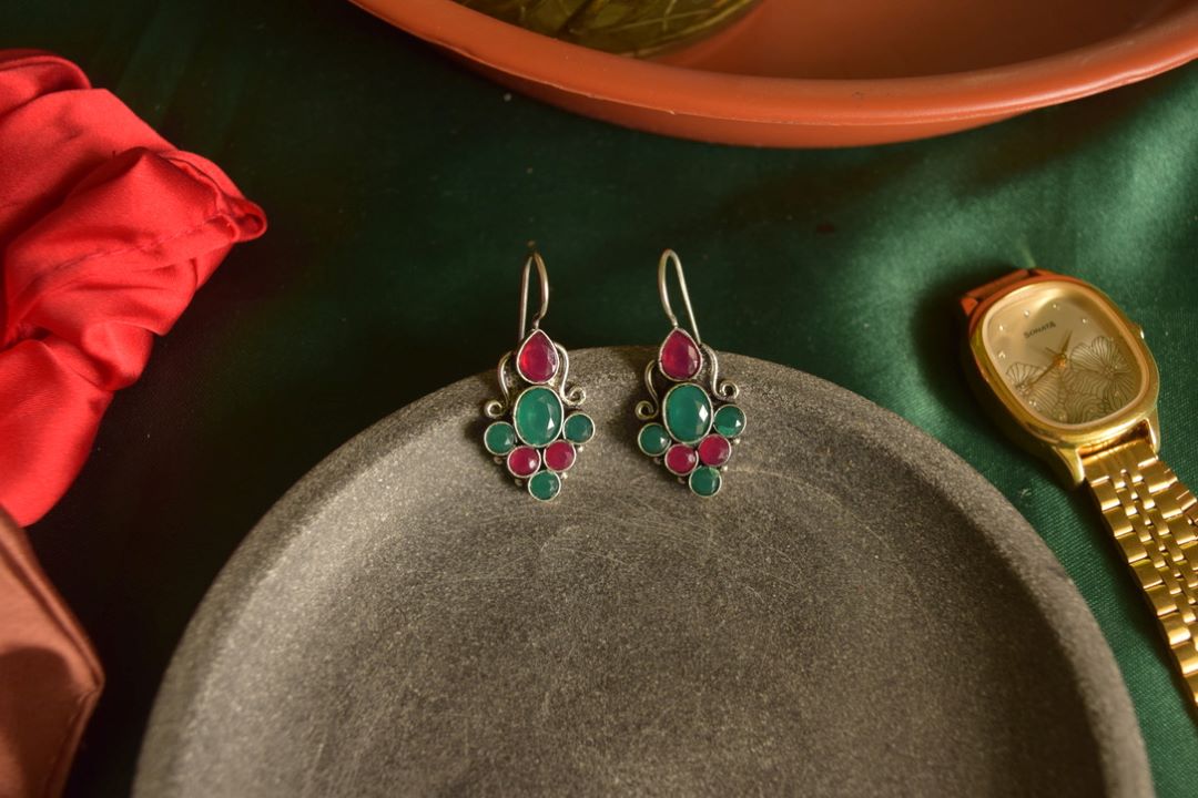 Oxidised  Hook Drop  Grape Bunch Earrings-62