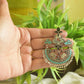 Oxidised Peacock Carving Enamel Chandbali-70F
