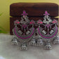 Oxidised Peacock Carving Enamel Chandbali With Jhumka-71A