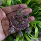 Oxidised Peacock Carving Enamel Chandbali With Jhumka-71A