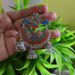 Oxidised Peacock Carving Enamel Chandbali With Jhumka-71B