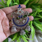 Oxidised Peacock Carving Enamel Chandbali With Jhumka-71D