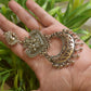 Oxidised Peacock Stud Twin Peacock  Carving   Chandbali -73C