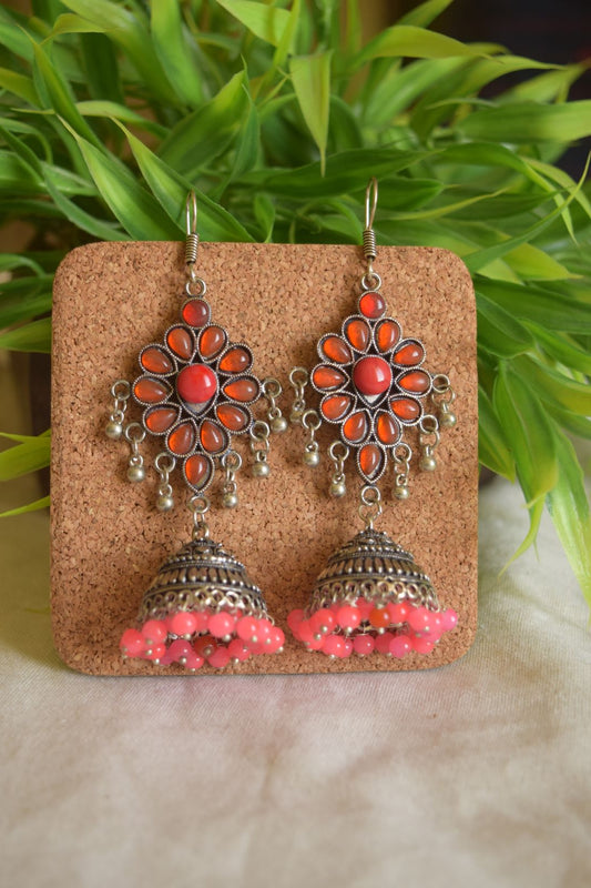 Silver finish Hook drop Flower with jhumka