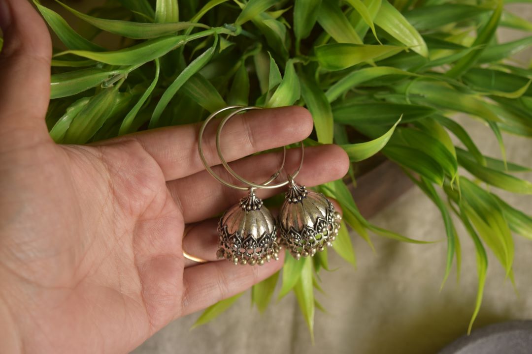 Silver finish Ring with medium jhumka