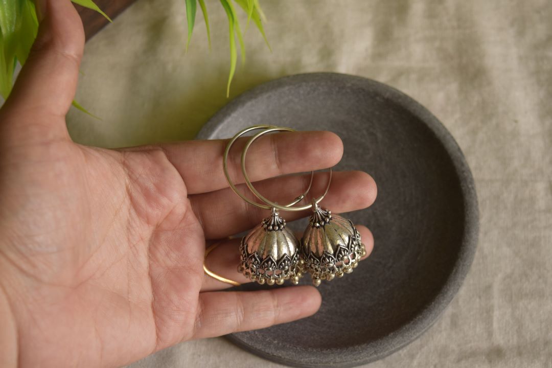 Silver finish Ring with medium jhumka