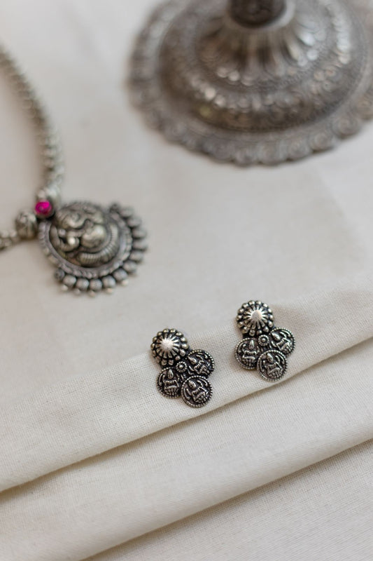 Oxidised Mahalakshmi Coin Stud-Small