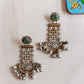 Dual Tone Finish Stone Flower stud half moon chandbali