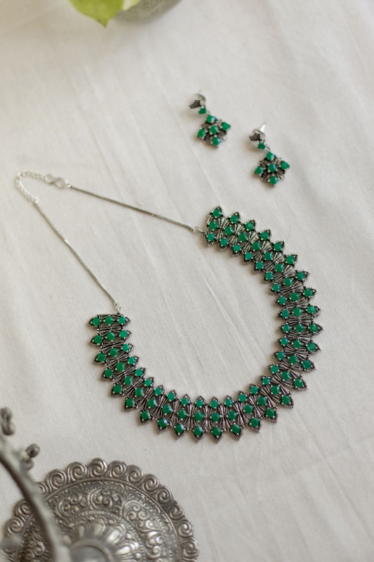 Silver Finish 3 layered Geometry Necklace - 44 A