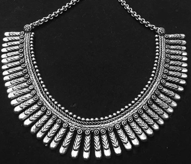 Silver Finish Spike Kolhapuri Necklace Model 2 with stud