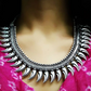 Silver Finish Spike Kolhapuri Necklace  Model 4 with stud