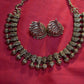 Silver Finish  Half-Peacock sequence Necklace with Lotus bud  (pumpkin beads) - Kolhapuri Necklace