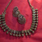 Silver Finish  Half-Peacock sequence Necklace with Lotus bud  (pumpkin beads) - Kolhapuri Necklace