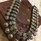 Silver Finish Diamond sequence Necklace with Lotus bud (pumpkin beads) - Kolhapuri Necklace
