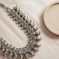 Silver Finish lotus & mango motifs with Mango droplets  - Kolhapuri Necklace