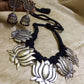Silver finish -Black thread with 5 jhumbo lotus pendant  necklace