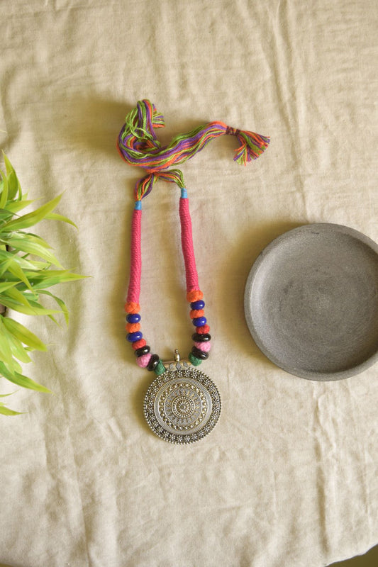 Pink thread  jumbo chakri pendant with beads