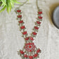 Silver finish Enamel lotus  haaraam with lotus pendant- red