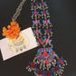 Silver finish Enamel lotus  haaraam with lotus pendant- red & blue