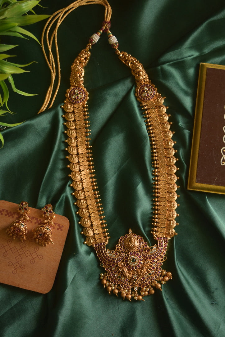 Coin adukku with Lakshmi & Peacock mugappu with Jhumka