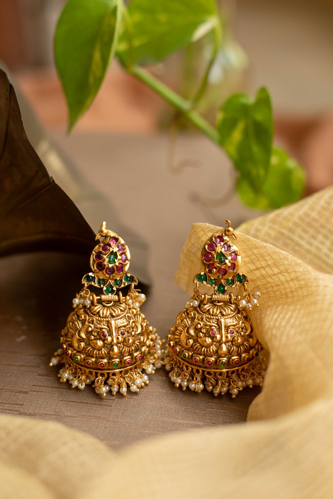 Matte finish - Mango & Peacock Jhumka