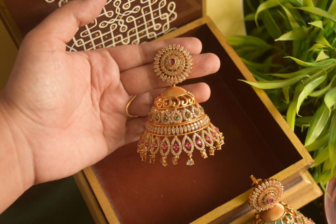 Matte finish -Statement flower jhumka (Jumbo Size) 10B