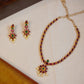 Oval stone flower pendant with flower Stud & pearl hanging