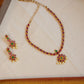 Oval stone flower pendant with flower Stud & pearl hanging