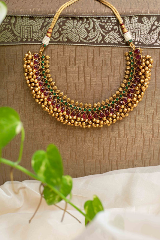 Cluster gold beads Necklace - Nayantara Model