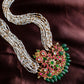 Seed bead pearl mid length with Emerald Crystal drops
