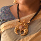 Gold Finish  Twin Peacock Carving- Moon Vintage Pendant