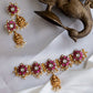 Gold  finish Sequence Flower Kundan High Neck Choker -16