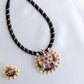 Gold Finish BLACK Thread Necklace with Half moon Flower Pedantant - Navaratna #29
