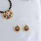 Gold Finish BLACK Thread Necklace with Half moon Flower Pedantant - Navaratna #29