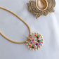 Gold Finish  Long Chain Necklace with  NAVARATNA  Flower pendant#30