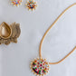 Gold Finish  Long Chain Necklace with  NAVARATNA  Flower pendant#30